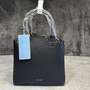 Draper James Black Crossbody Shoulder Bag Cassidy Eyelet Pebble Texture New